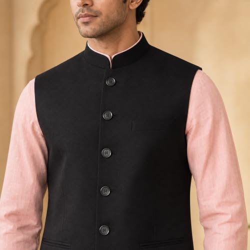 Image of Vastraa Fusion Men's Traditional Woolen Nehru Jacket Modi Waistcoat