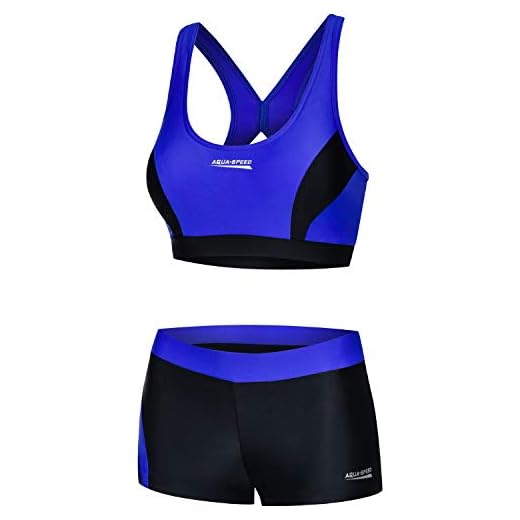 Aqua Speed Bikini Set Damen | Zweiteiler schwarz-blau | Two Piece Swimsuit | Bikinis Beachvolleyball | sportliche Bademode | Schwimmbikini für Frauen Mädchen | Gr. 38, 14 Black - Blue | Fiona