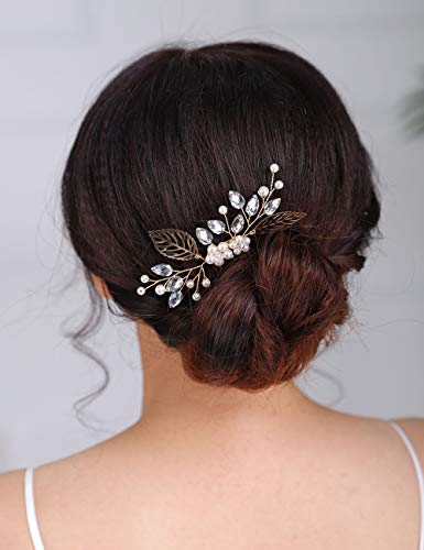 Peigne à cheveux strass doré Denifery Petit anti-glisse mariée