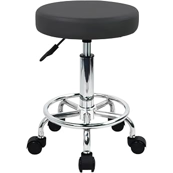 WKWKER Round Caster Adjustable Stool, Rotating Chair, PU Leather, Height Adjustable, Swivel Stool, Bar Counter Drafting Salon