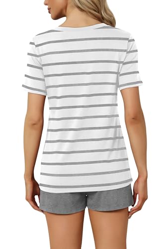 Image of RUBZOOF Women's Short Sleeve Pajama Sets with Pockets Casual V Neck 2 Piece Lounge Sets S-3XL