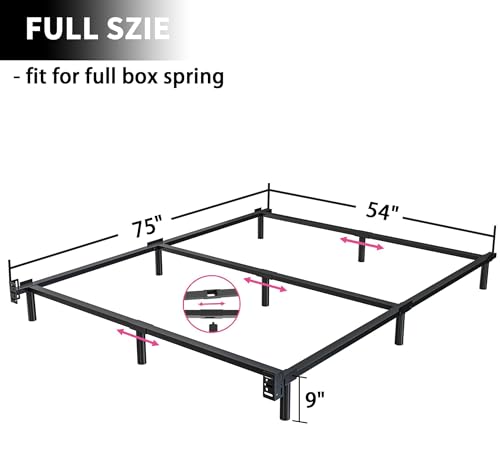 Image of 9 Inch Metal Bed Frame Full Size, Compatible with Most Brand Box Spring Or Mattress, 9-Leg Support Bed Base, Headboard Attachable, Noise-Free, Easy Assembly, Black