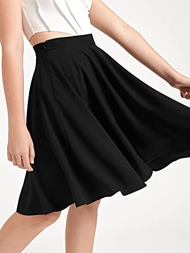 Wdirara Girl's High Waist Pleated Skater Knee Length Skirt Zip Side Flared Skirt Black 14Y #TOP3
