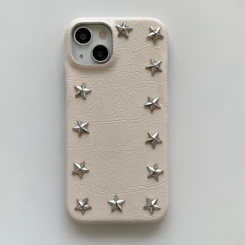 Étui antichoc pour iPhone 13 en cuir beige avec étoiles métalliques