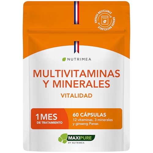 Multivitaminas y Minerales con Ginseng – Vitaminas A, B, C, D3, E, Magnesio, Zinc y Selenio – Apoyo a la Energía, Vitalidad e Inmunidad – Fabricado en Francia – Nutrimea