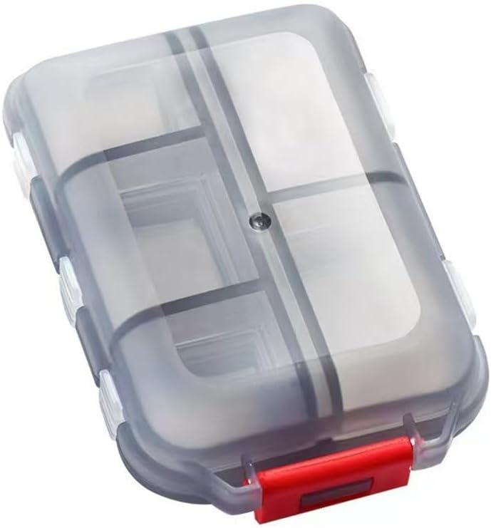 Emergency Portable Medicine Storage Organizer with Red Secure Latch, Moisture Proof Pill Case, Heavy Duty Hinge Spill Proof Lockable Box, Travel First Aid Medicine Container (Gray)
