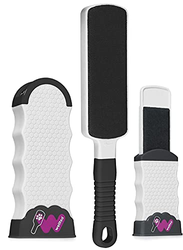 WELLTED Pet Hair Remover for Couch Furniture Clothing Car Seat Lint Brush - Fur Remover - Fur & Lint Removal - Dog & Cat Hair Remover - Double-Sided Brush with Self-Cleaning Base (Black)