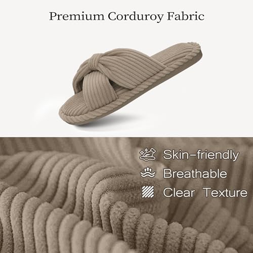 Image of IPSAE House Slippers for Woman Memory Foam Open Toe Slippers Corduroy Cross Bow Womens Slipper Slides Comfy Indoor Bedroom Slip On Shoes