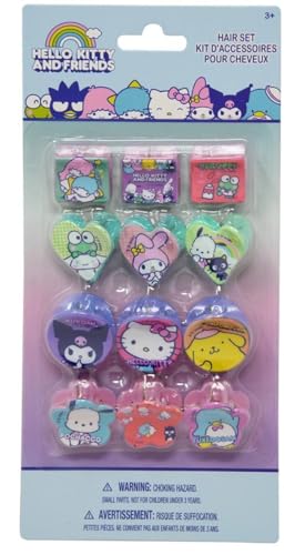 Hello Kitty and Friends Hair Accessories Set, 12 Pack Decorative Claw Clips, Kids Hair Clips for Ages 3+