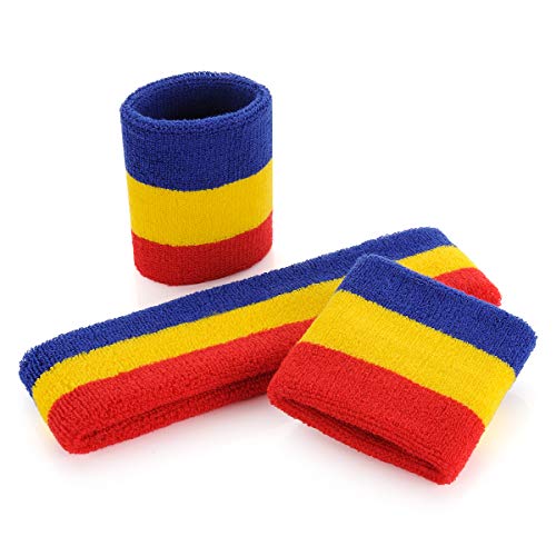 Image of ONUPGO Sweatband Set Sports Headband Wristband Set Sweatbands Terry Cloth Wristband Wrist Sweatband Headbands Moisture Wicking Sweat Absorbing Head Band