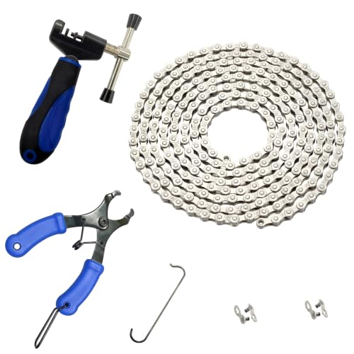 Kit de Cadena para Bicicleta de Acero Carbono 6/7/8 Velocidades Plata con Rompe Cadena y Alicates