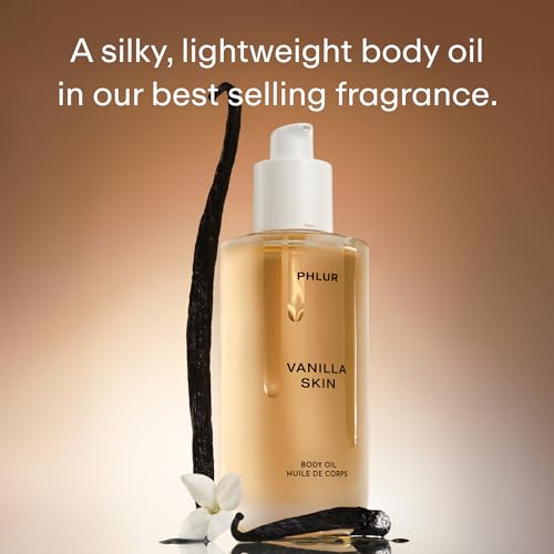 Image of PHLUR Vanilla Skin Body Oil, 4 Oz - Vanilla, Pink Pepper & Sandalwood | Scented Body Oil for Women & Men, Hydrating Moisturizing After Shower Oil with Cashmere Wood & Benzoin