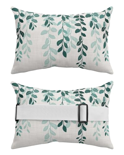 Rustic Vintage Leaves Outdoor Beach Pool Chaise Lounge Chair Head Throw Pillow Covers 12x20 With Insert And Adjustable Elastic Stripe Set of 1,Lumbar Cushion Pillow Cases,Geometric Abstract Plant Herb