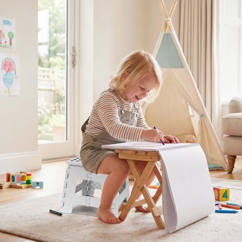 Image of Dyforce Folding Step Stool 9 Inch, Kids Step Stool, Heavy Duty Step Stools for Adults, Compact Foot Stools, Light-Weight Toddler Step Stools for Kitchen, Bathroom, Holds Up to 300 lbs (White)