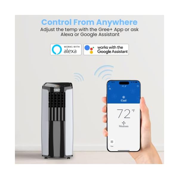 Tosot 9700btu 5000 btu sacc portable air conditioner smart wifi control ac unit with dehumidifier fan window kit for easy installation cool rooms up to 300 square feet shiny series  urban country home decor