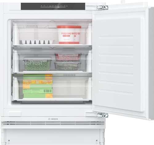 Bosch GUN21ADE0, serie 6, Congelatore Smarter sottopiano 82 x 60 cm, nicchia 85 l, prodotto in Germania, NoFrost, congelamento più veloce, molto silenzioso con soli 35 dB, cerniera piatta con ingresso