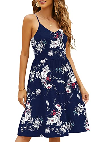 Image of YATHON Casual Dresses for Women Sleeveless Cotton Summer Beach Dress A Line Spaghetti Strap Sundresses with Pockets