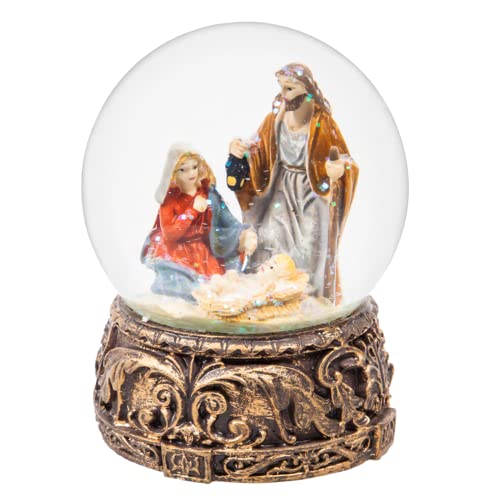 DUSVALLY Nativity-Scene Snow Globe Gift for Kid & Adult, Crystal Musical Glitter Ball for Christmas & New Year, 100mm Glass Water Globe Wind-up Decoration for Home & Office, 5.1''H