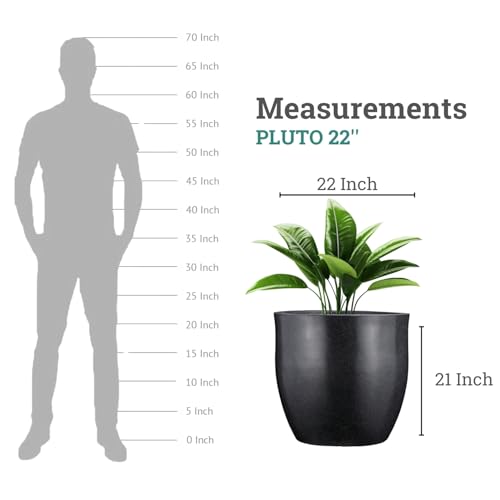 Image of Go Hooked Pluto Black Indoor Planter Pot 22 Inch | Lightweight Modern Round Plant Pot for Living Room, Balcony & Office | Decorative Polymer Pot for Live & Artificial Plants