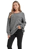 Alinfu Women’s Casual Unbalanced Crew Neck Knit Sweater Loose Pullover Cardigan (Grey)