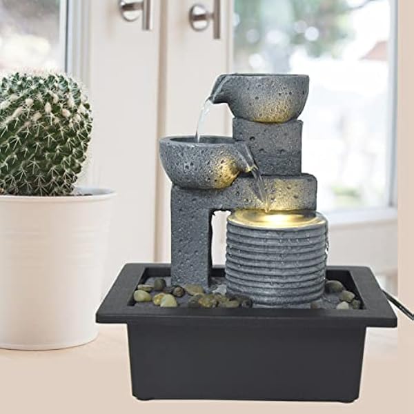 BORDSTRACT Fontana da Tavolo Elettrica, Cascata da Tavolo per La Decorazione del Desktop Dell'ufficio Domestico(EU Plug 220-240V)