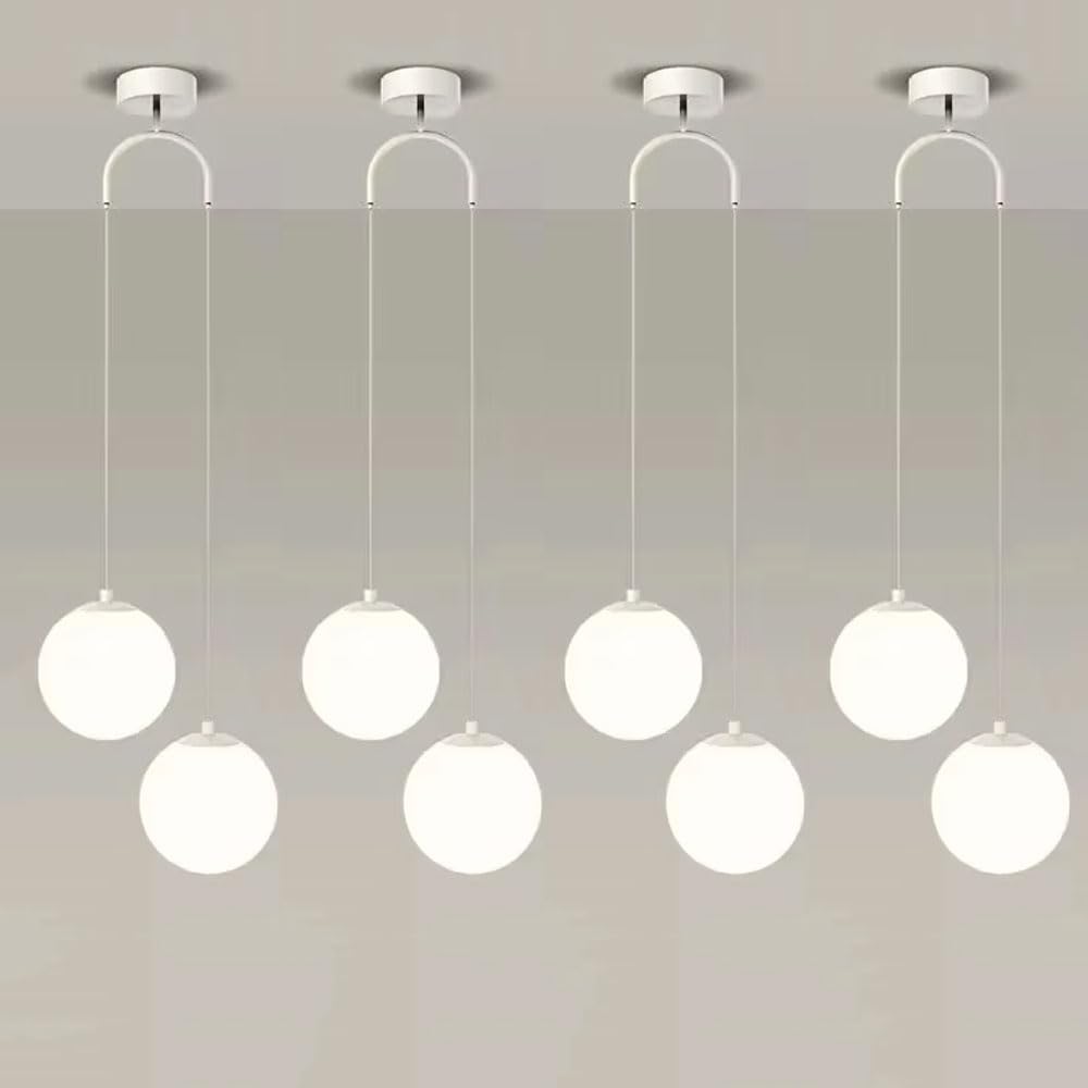 Double Heads Pendant Lighting Modern White Glass Pendant Lights Globe Chandelier Modern Minimalist Pendant Light Bedroom Bedside Hanging Lamp Adjustable Household Kitchen Hanging Suspension Lighting