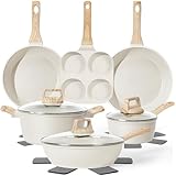 13 Pcs Pots and Pans Set, Nonstick Cookware Sets White Granite Induction Cookware, Non-toxic Healthy Non stick Kitchen Cooking Set with Frying Pans Set, Saucepans (PFAS/PFOA/PFOS Free)