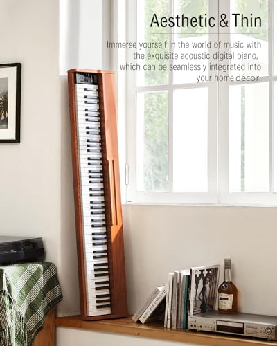 Image of Donner DEP-1S Piano Keyboard 88 Keys, Beginner Digital Piano with 88 Key Velocity-Sensitive Keyboard, Record, Bluetooth, Chord, Bundle With Piano Stand, Piano Stickers, Sustain Pedal, Retro Wood Color