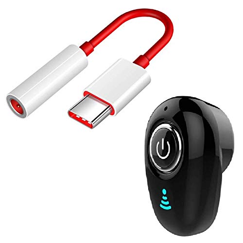 GO OFFER Kaju Bluetooth earpiece, Mini S530 Hands-Free Headset Sweatproof & Hd Mic. with Mini Audio Cable Type C to 3.5 mm Jack Audio Connector, Noise Cancelling Jack. for 8, 8Pro/ 7Pro,7T/6T, Etc