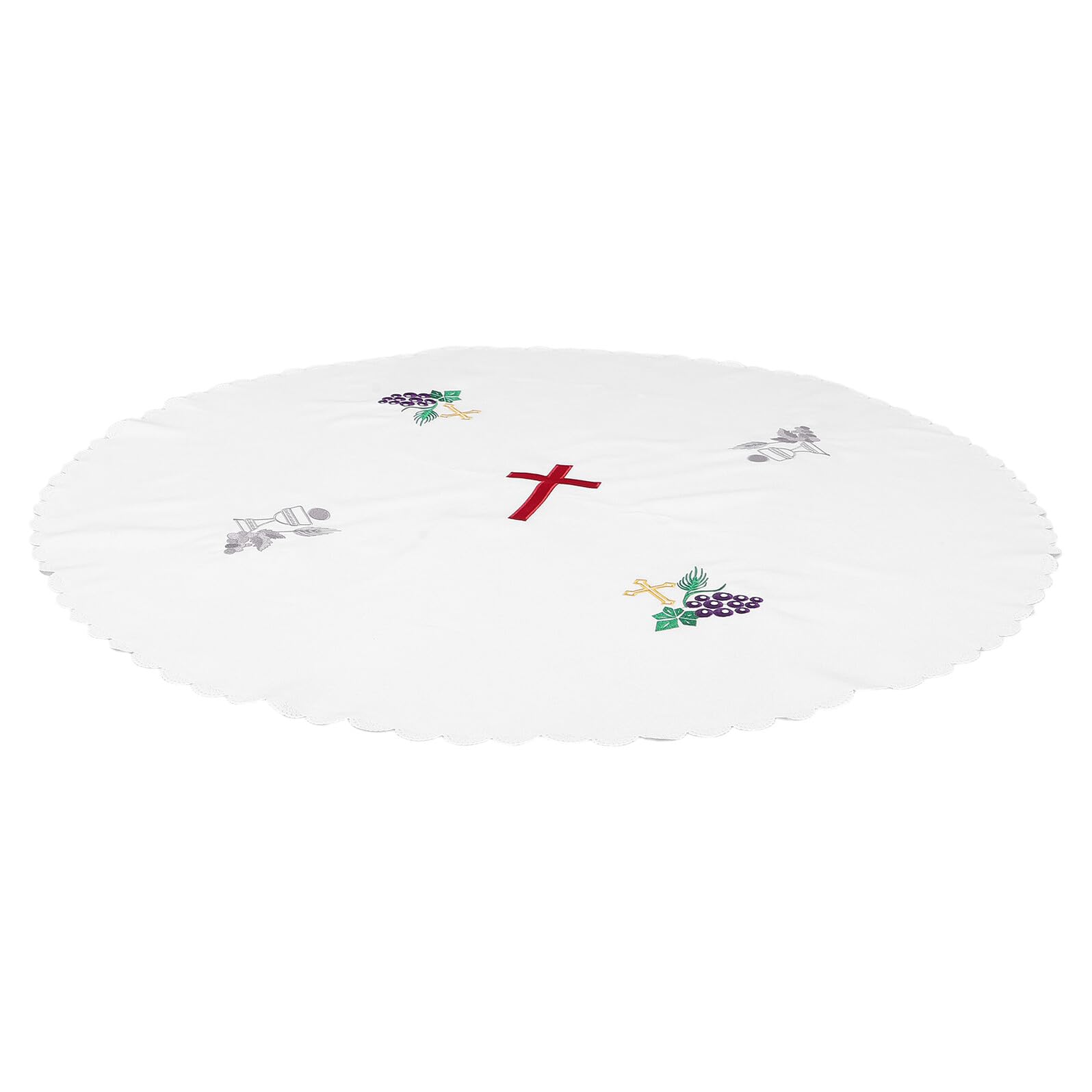 Nappe ronde communion en polyester brodé pour autel et cérémonie