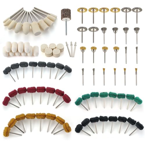 Dremel Tools�ƌ݊����̂��錤���L�b�g103�� ���[�^���[�c�[���A�N�Z�T���[�p�~�j���C���[�u���V�r�b�g�A�����o�t�z�C�[��120-800�O���b�g�A1/8�C���`�V�����N�A�����A�����A�؍ޗp���^�T���f�B���O�L�b�g