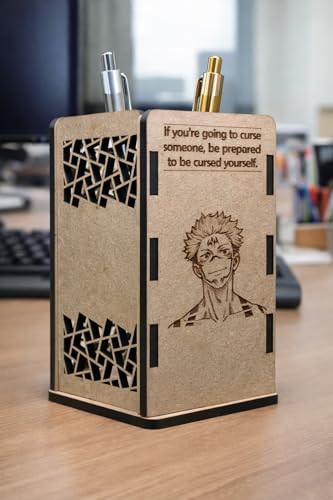 Image of Ryomen Sukuna Wooden Pen Stand | Anime Pencil Holder for Study Table | Jujutsu Kaisen Desk Accessories