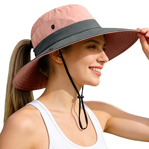 Rosoz Ponytail Sun Bucket Hats for Women UV Protection product image
