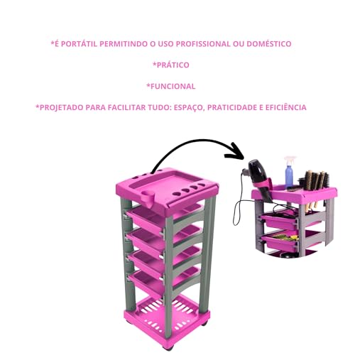 HENVIFER, Kit maca 3 Posições Rosa + Carrinho Estética Salão Estúdio