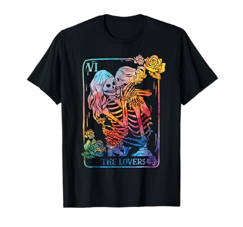 The Lovers Carte de tarot gothique occulte s'embrassant LGBT Rainbow Pride T-Shirt