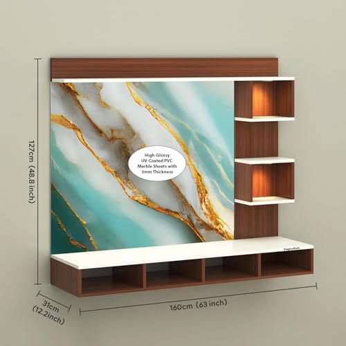 Image of TV Cabinet for Bedroom 32 inch to 65 Inches Engineered Wood TV Entertainment Unit Back Side 3mm UPVC Self Adhsive Waterproof Sheet and Lights (Sea Green-Blue, 32-55 Inches, with Fitting)