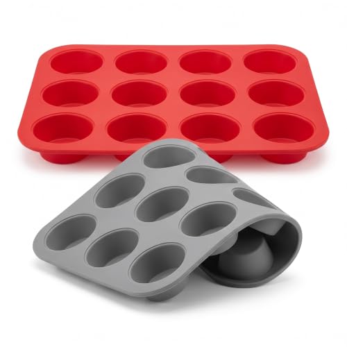 2 Pack 12 Cup Regular Silicone Muffin Pan Nonstick Food Grade for Baking