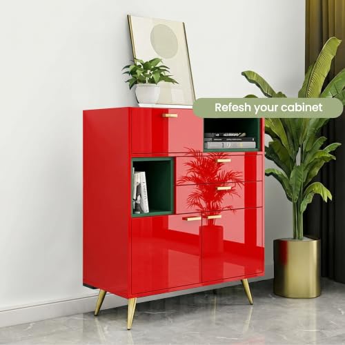 Image of HOME13 Glossy Red Wallpaper Peel and Stick Kitchen Cabinet Wallpaper Counter Contact Paper Self Adhesive Shelf Liner Waterproof Shiny Red Wall Paper (24x86 Inch)