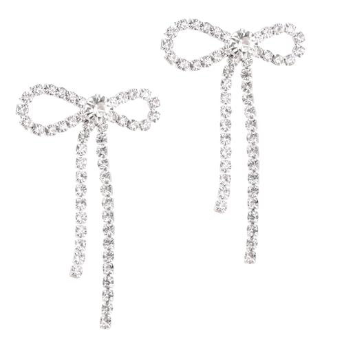 Boucles d'Oreilles Noeud Strass pour Femme, Boucles d'Oreilles Pendantes Argent Scintillantes avec Pompon Boucles d'Oreilles Pendantes Noeud Papillon Bijoux...