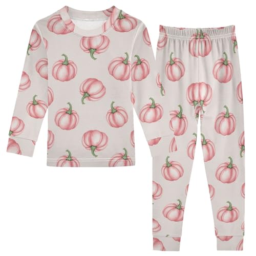 Pajama Sets Long Sleeve Pumpkin Pink Pattern Soft Comfy Sleepwear 2 Piece PJS 3-8T - Main Image