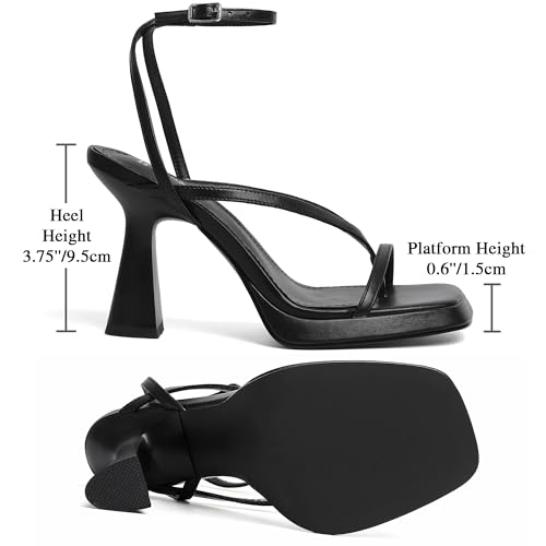 Image of Reitoye Strappy Heels for Women Platform Chunky Square Toe Heeled Sandals | Women's Heeled Sandals,Block High Heel,Adjustable Ankle Strap,All-Day Comfort Non-slip Sole,Party,Wedding,Prom Heels Shoes