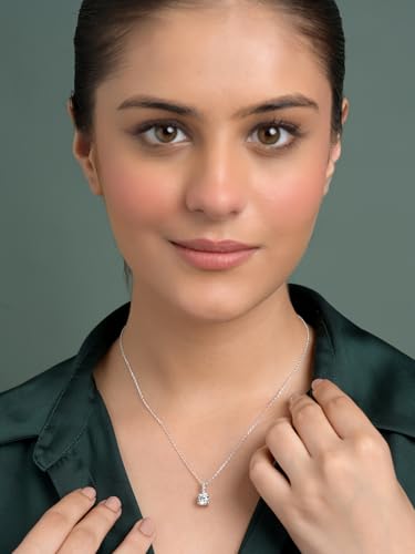 Image of Clara 925 Silver Solitaire Pendant Necklace with Chain for Women & Girls