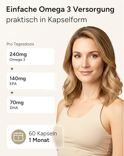Krillöl Omega-3 Kapseln hochdosiert - 1000mg reines Krillöl Kapseln pro Tagesdosis, davon 240mg Omega 3 Fettsäuren - Omega 3 EPA DHA - plantomol® Essentials