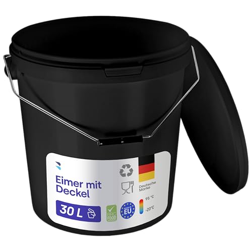 BenBow Eimer mit Deckel 30l schwarz 1x 30 Liter - lebensmittelecht stabil luftdicht auslaufsicher...