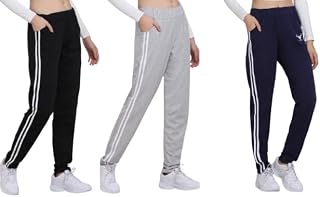 Harshita Enterprises Women’s Cotton Blend Striped Track Pants Combo of 3 | Stylish Joggers for Casual, Sports & Lounge Wea... Price In India