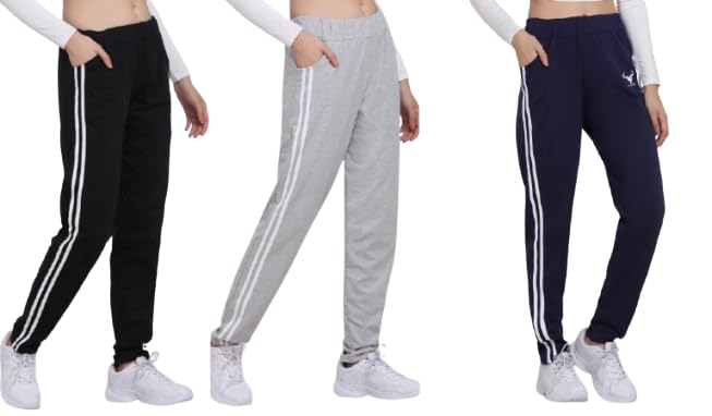 Harshita Enterprises Women’s Cotton Blend Striped Track Pants Combo of 3 | Stylish Joggers for Casual, Sports & Lounge Wear | Comfortable (Pack of 3)-picture-20