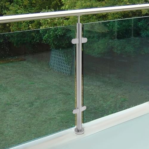 Poste de balaustrada de acero inoxidable, 110 cm, con abrazaderas y goma, ideal para valla de jardín, compatible con vidrio endurecido de 1 a 1,2 cm