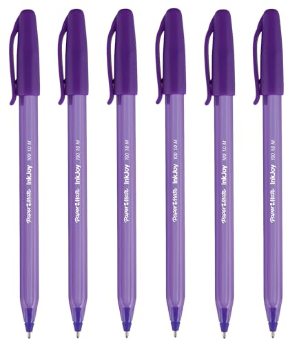 Paper Mate InkJoy 100ST Ballpoint Pens | Medium Point | Purple Ink | Pack of 6 | Ultra Smooth Ink