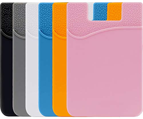 Card Holder for Back of Phone Wallet - [6 Pack] Stick On Pocket Silicone Rubber Credit Debit ID Money Case Pouch Sleeve Adhesive Sticker - Compatible for iPhone Samsung Galaxy Android Smartphones