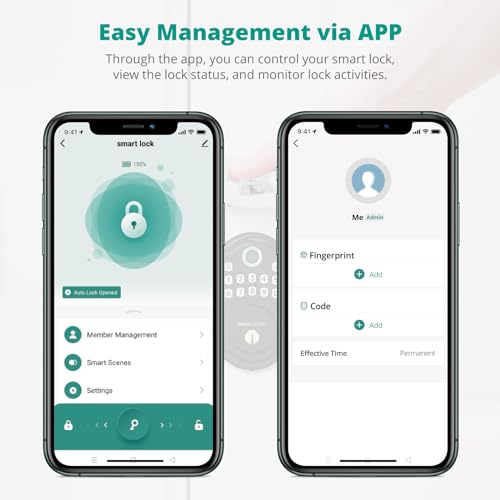 Image of AkaGear DS10 Pro Keyless Entry Door Lock with Lever Handle Set, Bluetooth APP Control, Fingerprint Door Locks, Electronic Keypad Deadbolt Lock, Smart Doors Lock, Auto-Lock, Matte Black